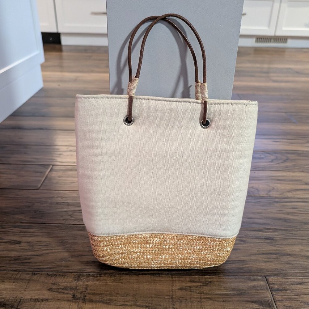 Boho straw canvas handbag purse small tote bag